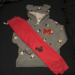 Gray and Red Mickey Mouse Hoodie and Joggers Set